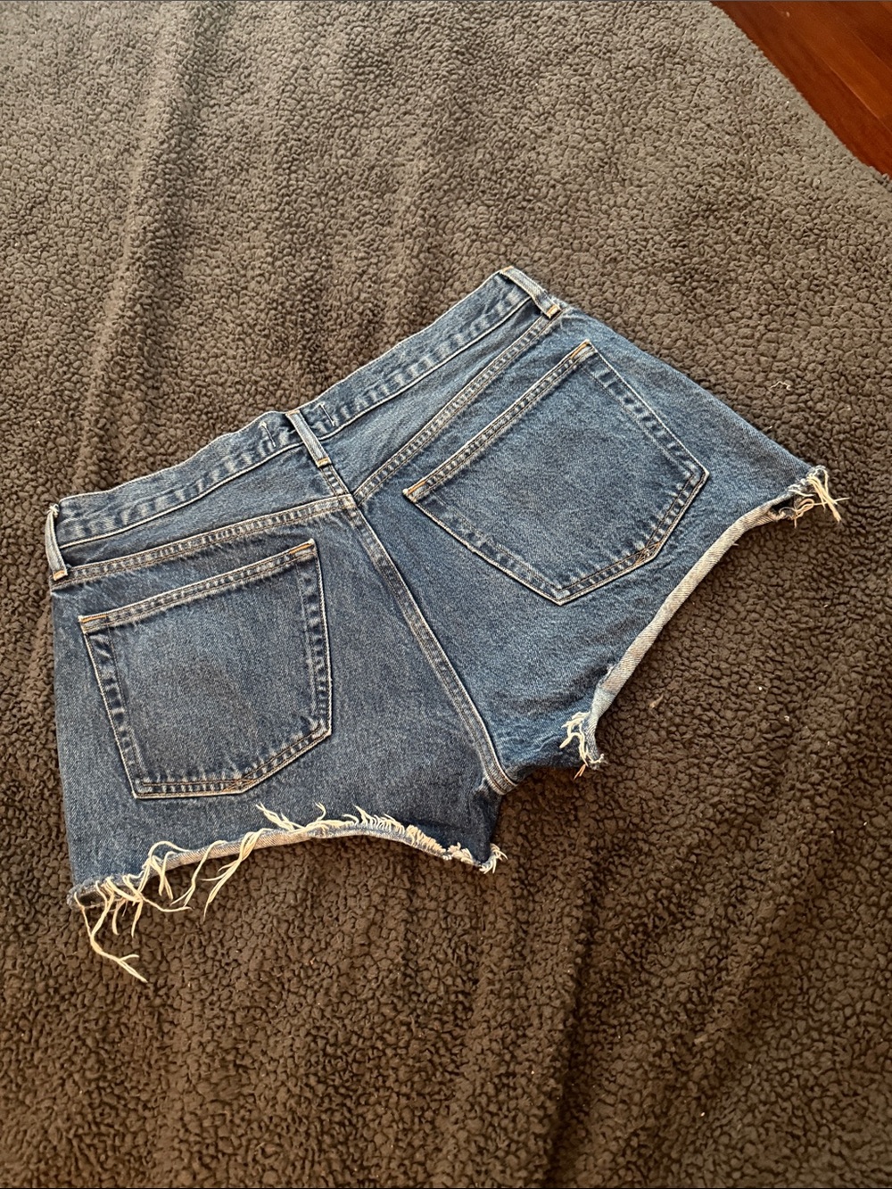 Agolde Dark Blue High-Rise Cutoff Denim Shorts - Picture 4 of 6